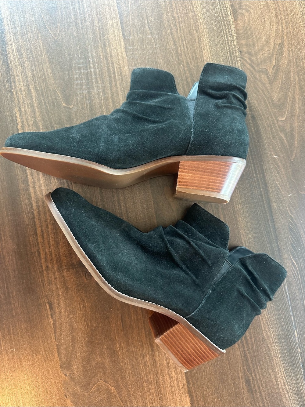 Cole Haan Black Suede Ankle Booties with Stacked Wood Heel - Picture 1 of 5